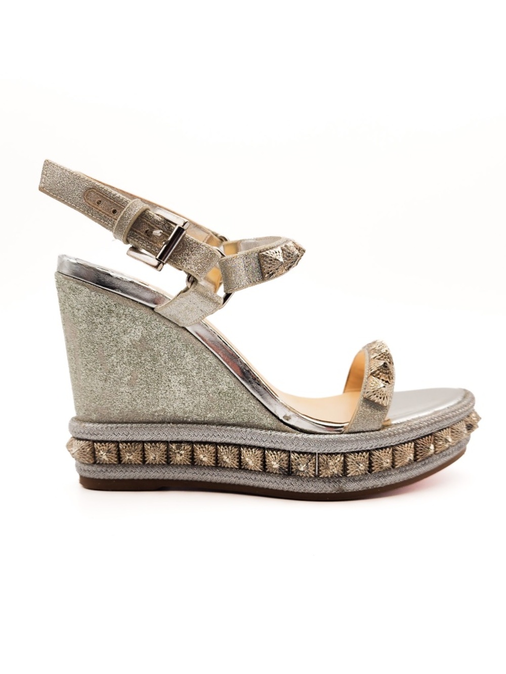 Christian Louboutin Pyraclou Silver Glitter Studded Platform Sandals EU 36